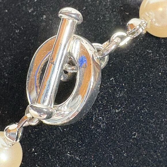 Faux Pearl Bracelet 7" Knotted Carolee Silver Tone Toggle Clasp Vintage Preppy - Picture 4 of 7
